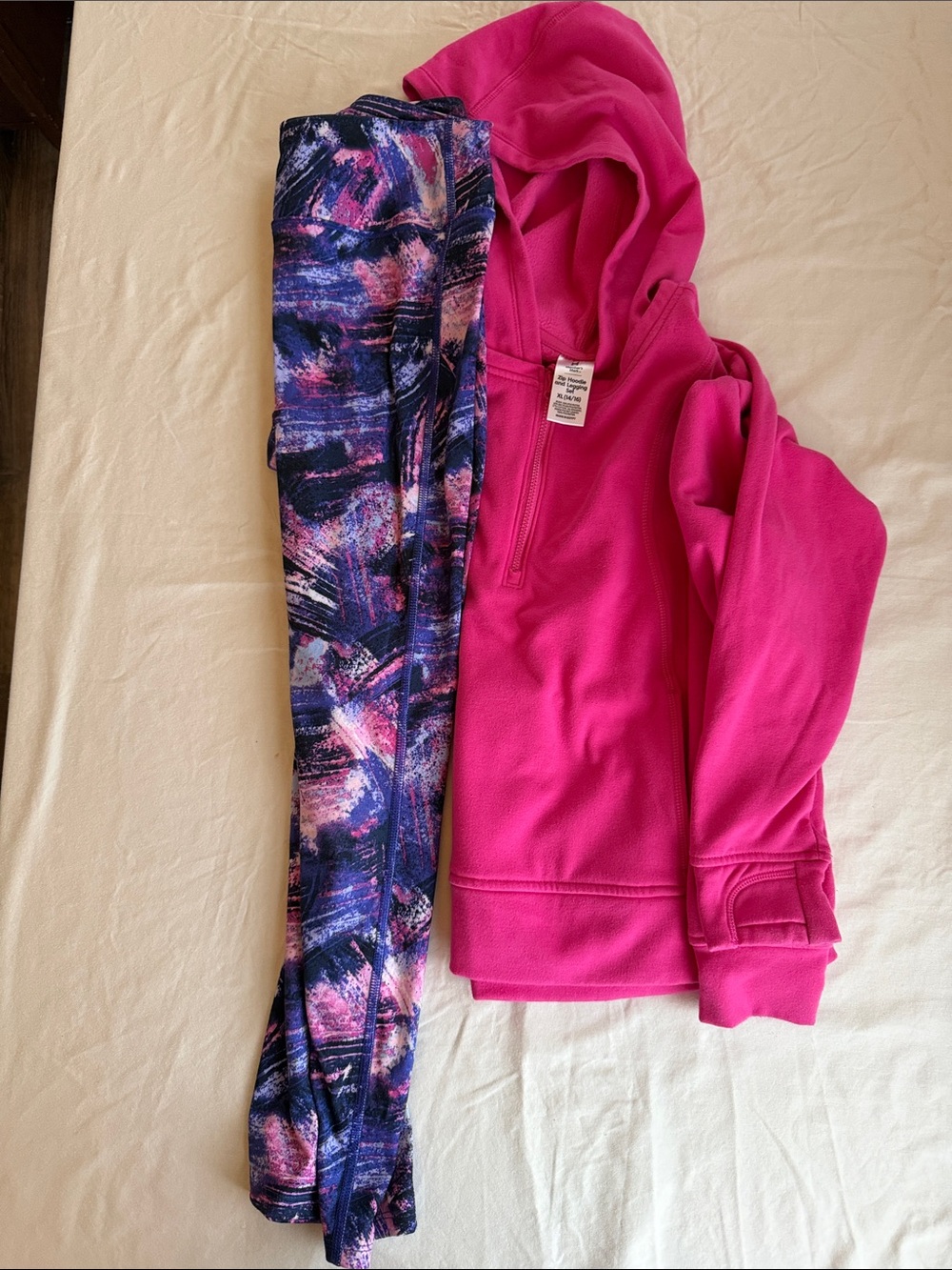 Girls Hot Pink Hoodie with Purple & Pink Print Leggings - Kids Matching Set